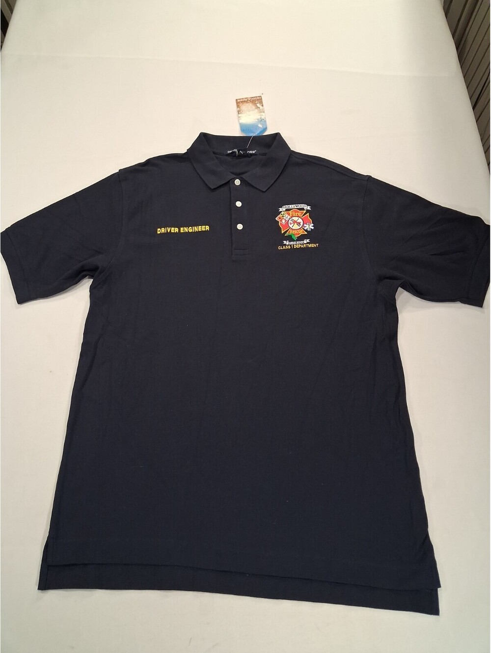 Devon & Jones Hollywood FL Fire-Rescue Men's L Blue Pima Pique Polo Shirt D100